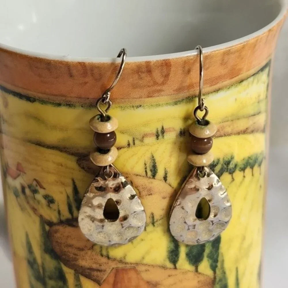 Hook Teardrop Earrings with bead - Picture 2 of 3